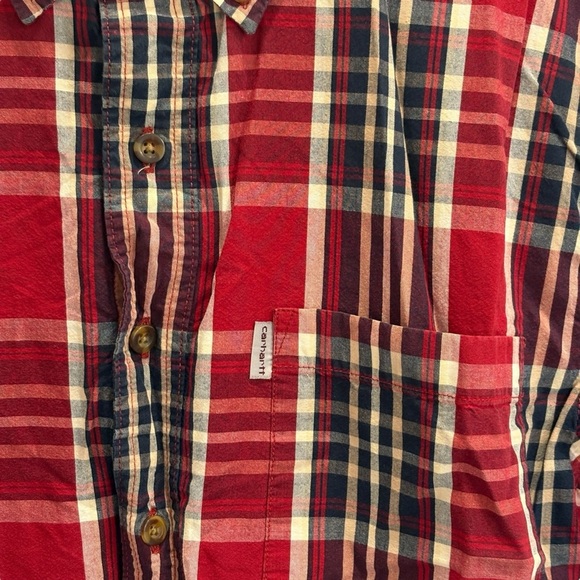 Carhartt Plaid Relaxed Fit Short Sleeve Button Down Shirt Size XL 100% Cotton - Picture 2 of 6